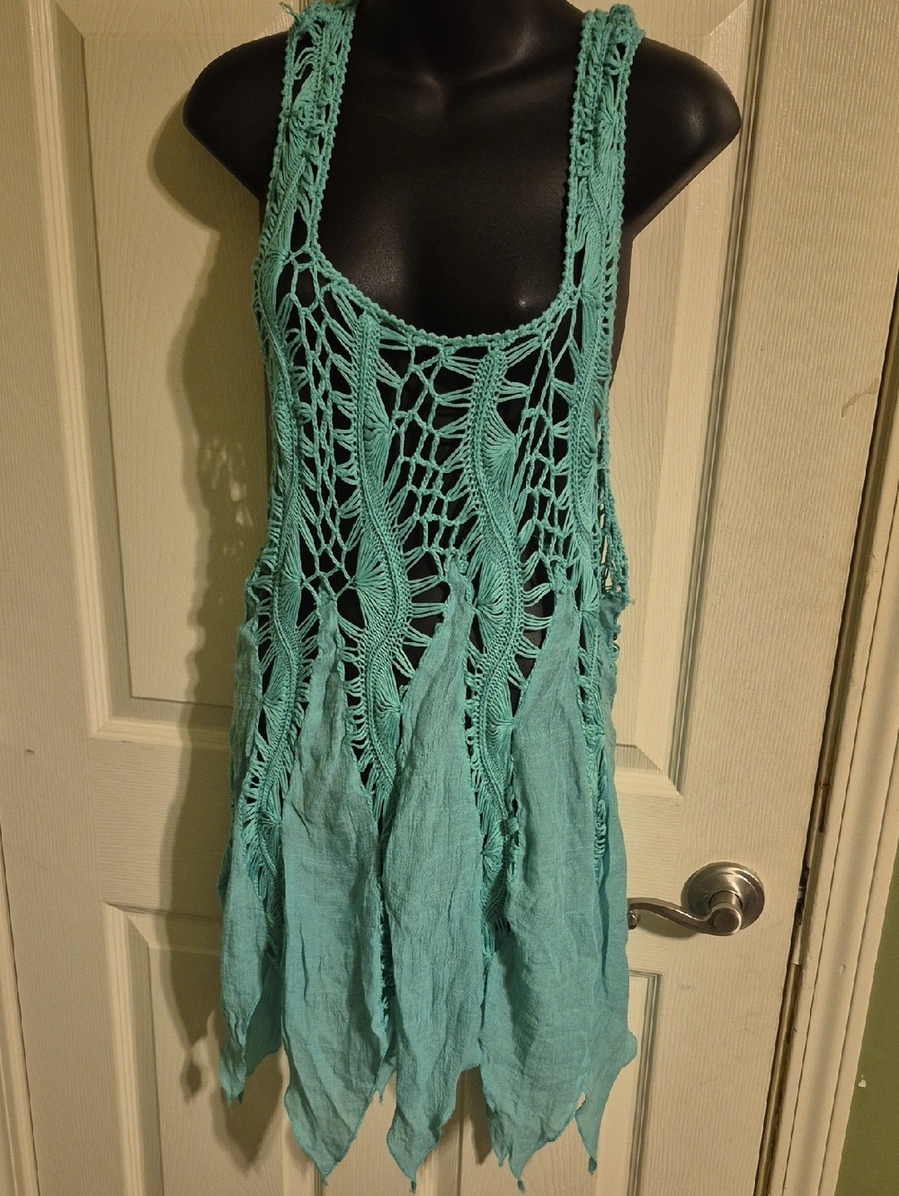 Crochet Overlay Swim Coverup in Aqua Teal